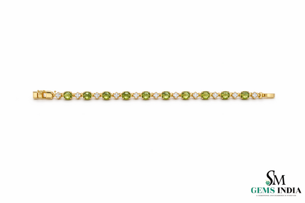 Natural Peridot & Diamond Tennis Bracelet - Elegant Green Gemstone Bracelet