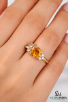 Round Orange Citrine Floral Ring with Diamond Accents in 14k and 18k Gold