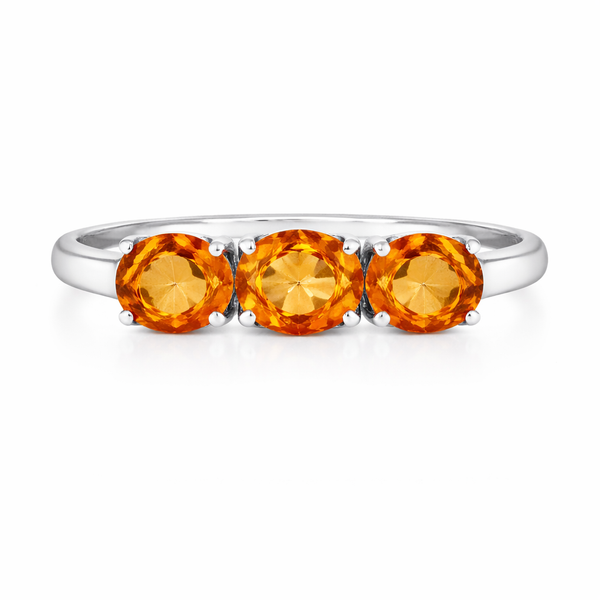 Three Stone Oval Orange Citrine Ring - Oval solitaire citrine ring