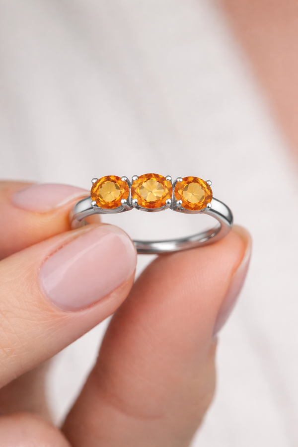 Three Stone Oval Orange Citrine Ring - Oval solitaire citrine ring
