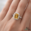 Elegant Emerald Cut Citrine Halo Ring for Women - November birthstone ring