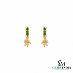 Round Emerald & Diamond Leaf Drop Earrings - Gift for Her