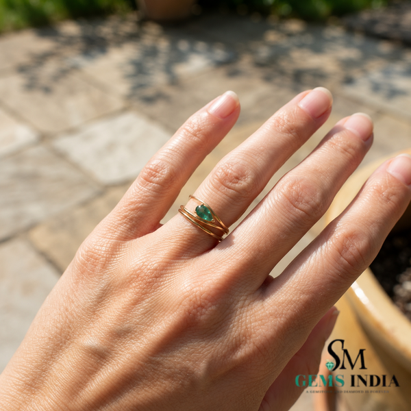 Natural Pear Shape Emerald Wrap Ring in 14k Gold - Emerald Wrap Ring