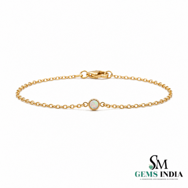 Round Opal October Birthstone Bracelet - Dainty Fine Jewelry Gift for Her