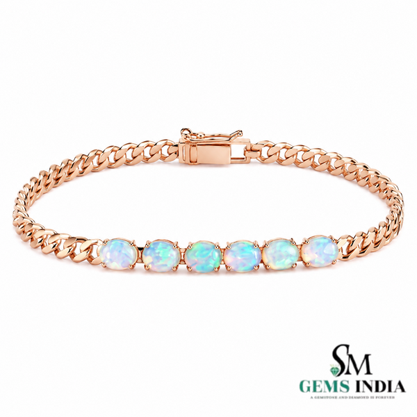 Oval Opal Cuban Link Bracelet - Luxury Opal Chain Bracelet for Women