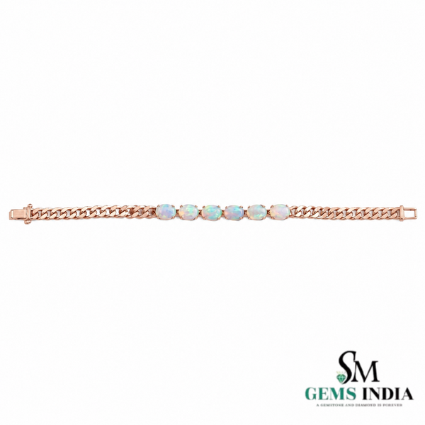 Oval Opal Cuban Link Bracelet - Luxury Opal Chain Bracelet for Women