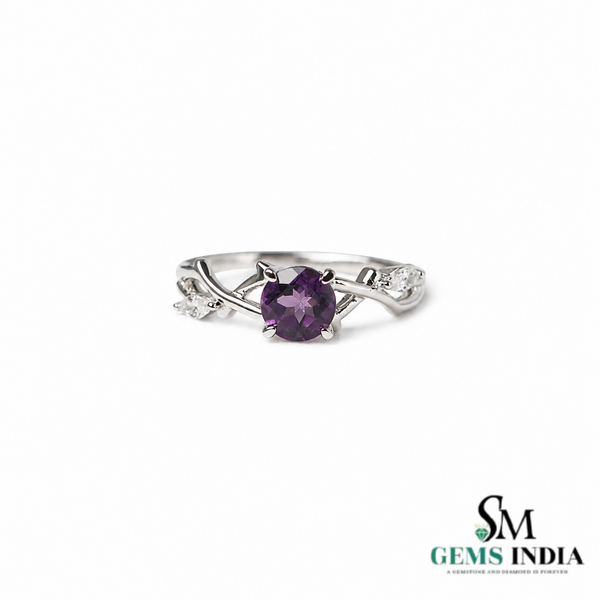 Natural Round Amethyst with Diamond Engagement Ring – February Birthstone Jewelry