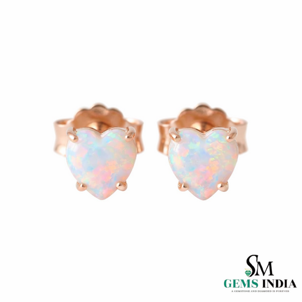 Heart Cut Opal Stud Earrings for Women - Dainty Opal Jewelry