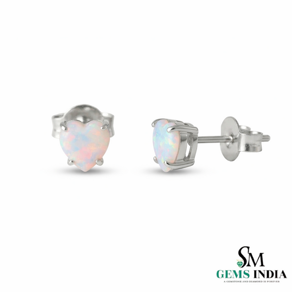 Heart Cut Opal Stud Earrings for Women - Dainty Opal Jewelry