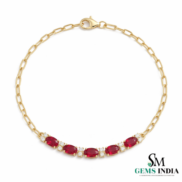 Oval Ruby Bracelet with Diamond Accents - Luxury July Birthstone Bracelet