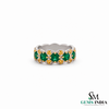 Round Natural Emerald and Citrine Ring - Elegant Gemstone Eternity Band