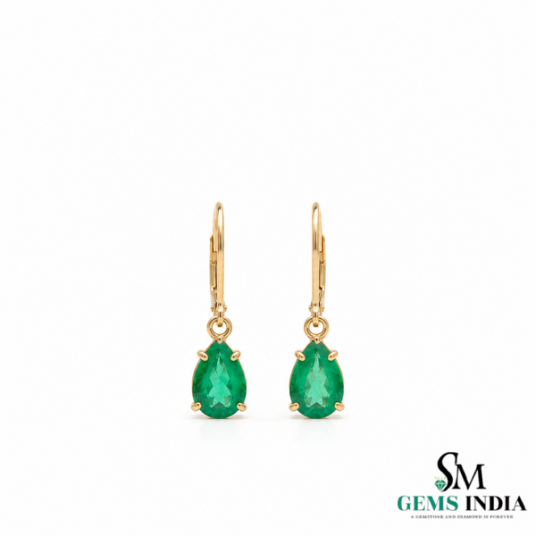 Pear Shape Emerald Drop Earrings - Fine Gemstone Jewelry