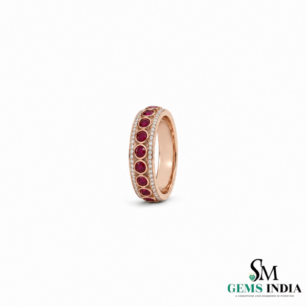 Round Cut Ruby and Diamond Eternity Band Ring - July Birthstone