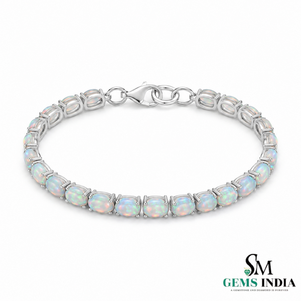 Natural Oval Opal Tennis Bracelet - Anniversary & Wedding Bracelet