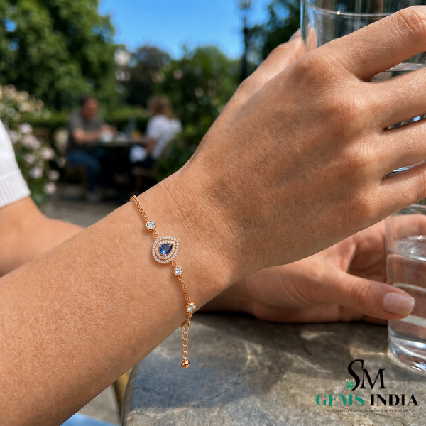 Natural Pear Tanzanite Bracelet with Diamond Halo Fine - Jewelry Gift for Her