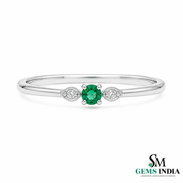 Elegant Round Emerald and Diamond Ring - Classic Emerald Engagement Ring