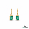 Emerald Cut Natural Emerald 14k Gold Dangle Earrings Diamond Halo Women Earring