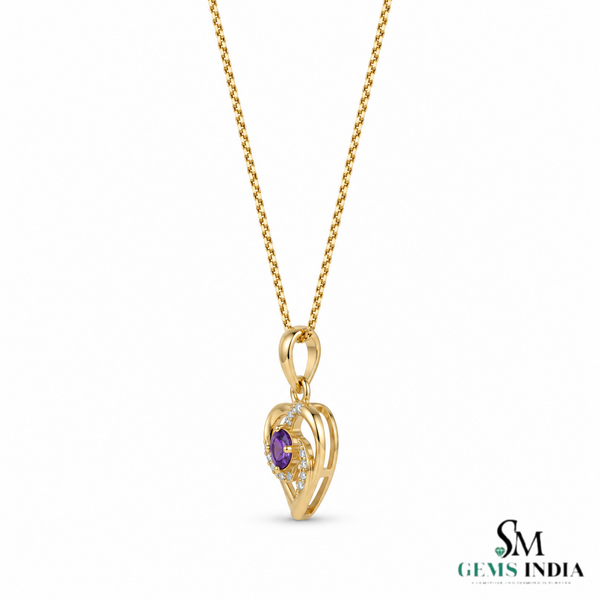 Natural Round Amethyst Heart Pendant With Diamond Accent - Romantic Jewelry Gift for Her