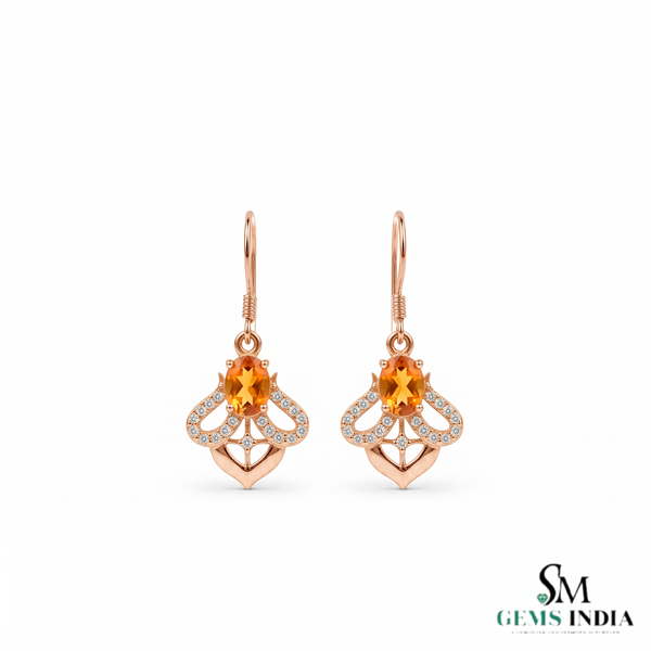 Elegant Oval Citrine and Diamond Drop Earrings - Elegant Evening Jewelry