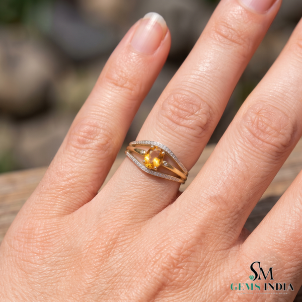 Oval Citrine Diamond Ring In 14K Gold- Classy Engagement Ring