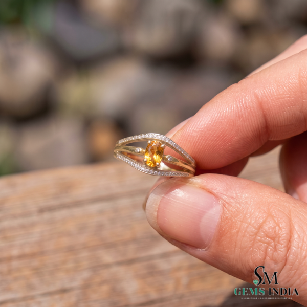 Oval Citrine Diamond Ring In 14K Gold- Classy Engagement Ring