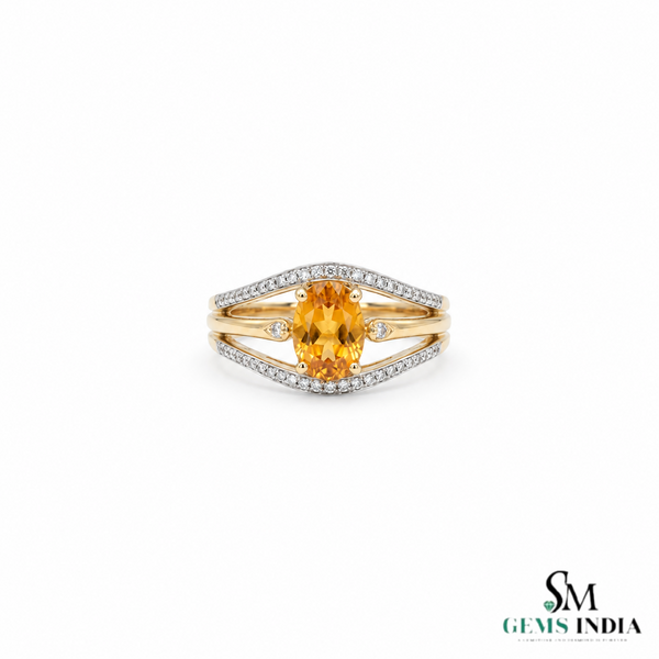 Oval Citrine Diamond Ring In 14K Gold- Classy Engagement Ring