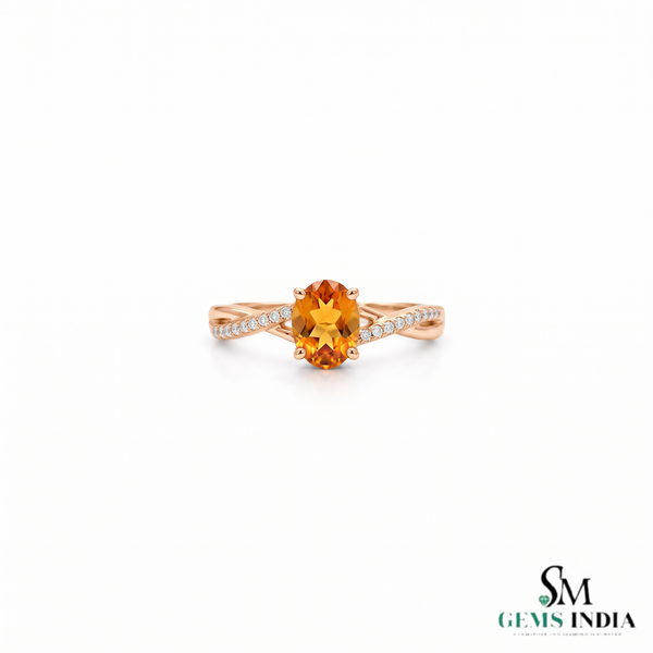 Oval Citrine Diamond Ring In 14K Gold - Vintage Inspired Jewelry for Her