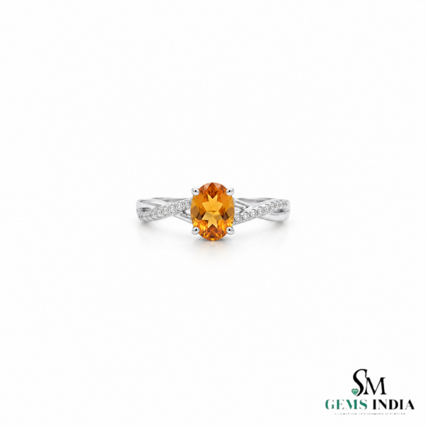 Oval Citrine Diamond Ring In 14K Gold - Vintage Inspired Jewelry for Her