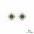 Vintage Floral cushion cutNatural Emerald & Diamond Stud Earrings in 18K Gold