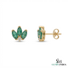Marquise shape Natural EmeraldDiamond Floral Stud Earrings – 14K Gold