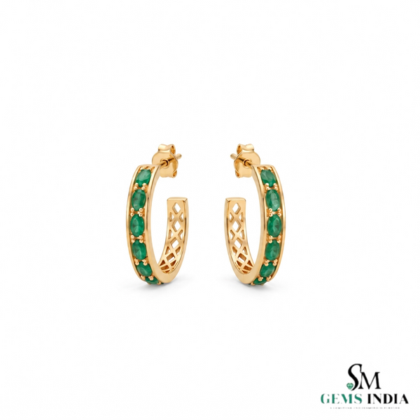 1.20 carat Classic 14k Gold Emerald Hoop Earrings Statement Hoops fine Jewelry for her