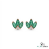 Marquise shape Natural EmeraldDiamond Floral Stud Earrings – 14K Gold