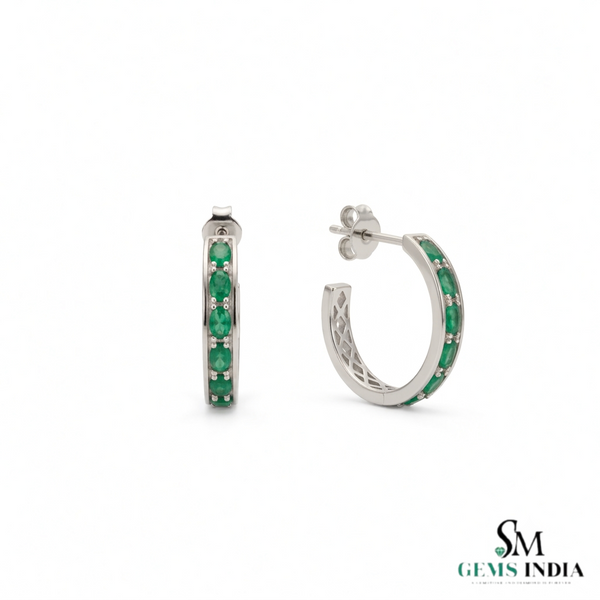 1.20 carat Classic 14k Gold Emerald Hoop Earrings Statement Hoops fine Jewelry for her