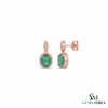 Vintage-Inspired Oval shape Natural Emerald Diamond Halo Earrings