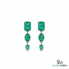 Emerald Cut , Pear Oval Three-Tier Natural Emerald Drop Earrings in 14K Gold