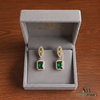 Royal Emerald cut Natural Emerald Halo Drops Earring– 14K Gold Dangle Elegance
