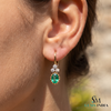 2.10 carat Oval Natural Emerald Dangle Earrings with Diamond Cluster 14K Gold Gift for Her