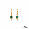 Emerald cut Natural Emerald Green Stone Dangle Earrings Diamond Accent Dangles