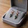 Emerald cut Natural Emerald Green Stone Dangle Earrings Diamond Accent Dangles