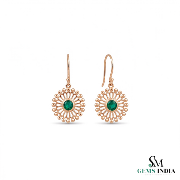 2.10 carat Sun Halo Natural Emerald Dangle Earrings in 14k Gold – Artisan Boho Luxury