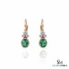 2.10 carat Oval Natural Emerald Dangle Earrings with Diamond Cluster 14K Gold Gift for Her