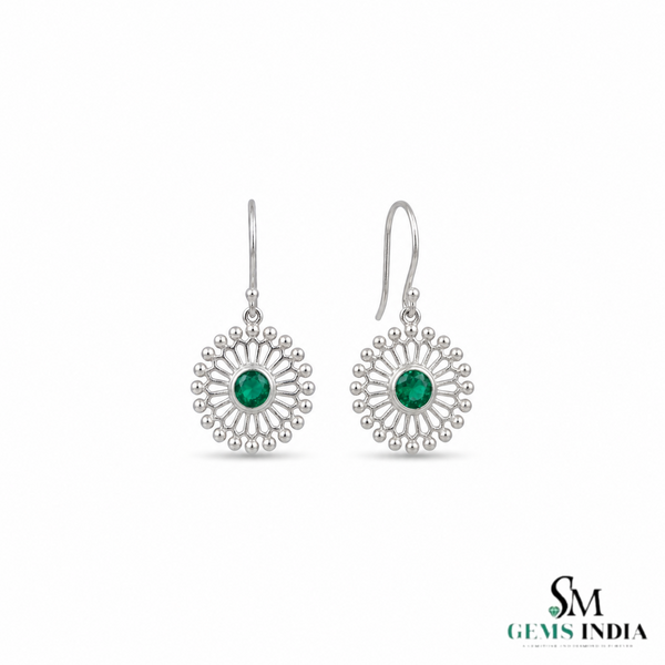 2.10 carat Sun Halo Natural Emerald Dangle Earrings in 14k Gold – Artisan Boho Luxury
