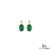 2.50 carat Oval shape Natural Emerald and Diamond Stud Earrings in 14k Gold