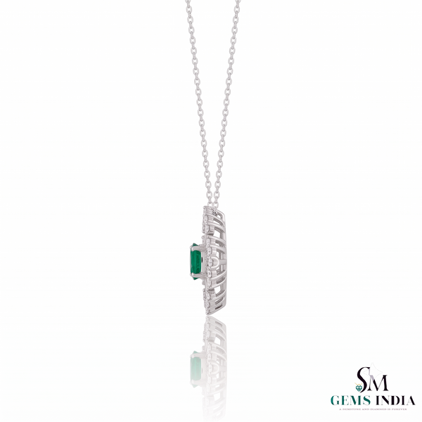 Radiant Oval Natural Emerald & Diamond Sunburst Pendant Diamond Burst Design