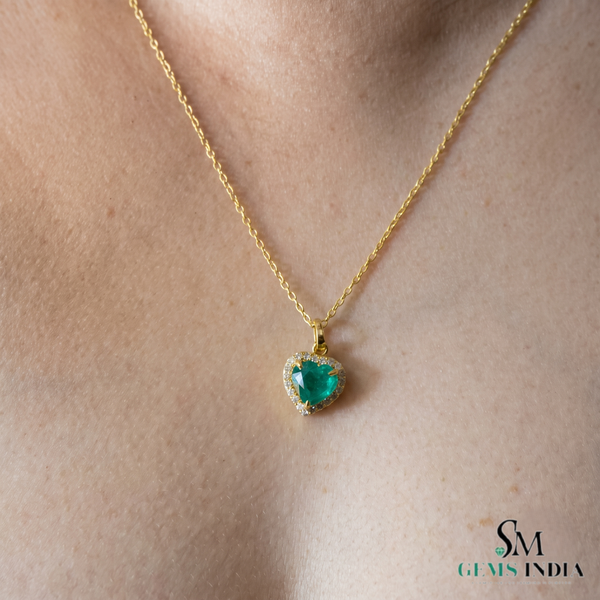 2.20 carat Natural Emerald Heart Pendant in Gold with Diamond Accents Elegant Gift for Her