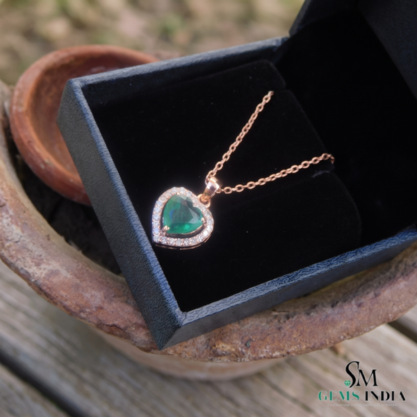 2.20 carat Natural Emerald Heart Pendant in Gold with Diamond Accents Elegant Gift for Her