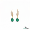 Pear shape Natural Emerald Wing Drop Earrings with Diamond Accents in 14k Gold
