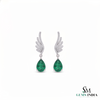 Pear shape Natural Emerald Wing Drop Earrings with Diamond Accents in 14k Gold