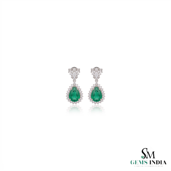 Exquisite Pear Cut Natural Emerald Dangle Earrings with Diamond Halo for Special Occasions