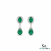 Natural Emerald Diamond Dangle Earrings: 18K Gold Pear Oval Green Gemstone Jewelry